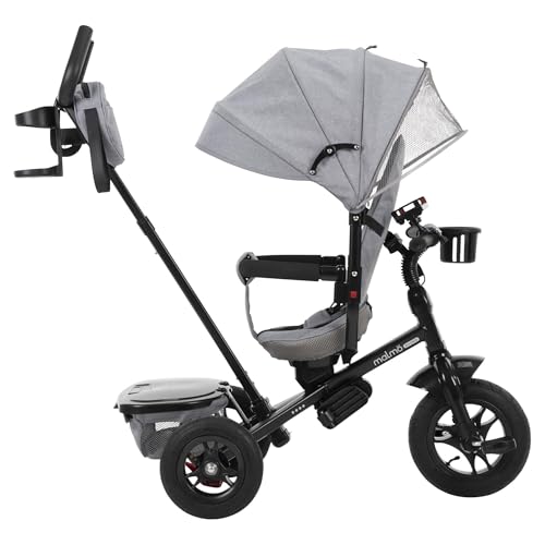 Image of Huffy Malmo Ultra 4-in-1 Canopy Trike with Adjustable Push Handle, Folding Footrest, Removable Canopy, and Accessories , Gray