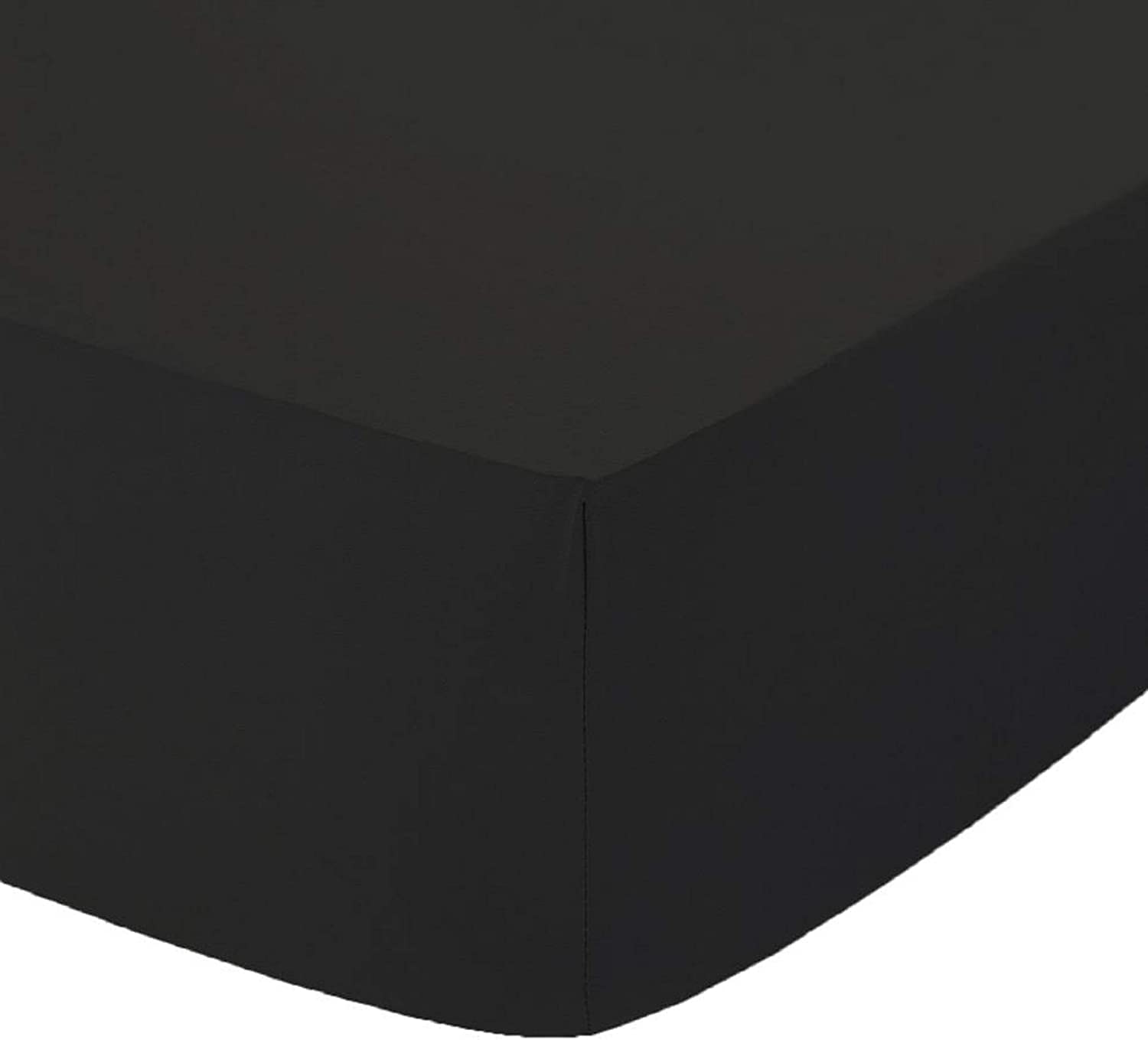 Ocean Nights Plain Dyed 10"(25cm) Box Fitted Bed Sheet Easy Care Polycotton Sheets Single Double King Super King Pillowcase (Black, Super King)