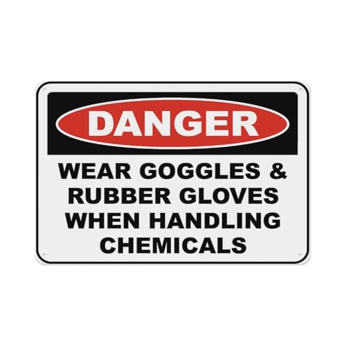 When Handling Chemicals Warning Sign 8"x12" Aluminum Tin, Home Outdoor Garden Chemical Handling Personal Protective Equipment Safety Compliance Alert