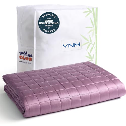 Image of YnM Exclusive Cooling Weighted Blanket, Smallest Compartments with Glass Beads, Bed Blanket for One Person of 140lbs, Ideal for Twin /Full Bed (48x72 Inches, Pounds, Fuchsia)