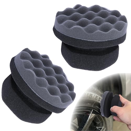 2 PCS Tire Shine Applicator Pad, Hex Grip Tire Dressing Applicator, Reusable Tire Foam Sponge, Tire...