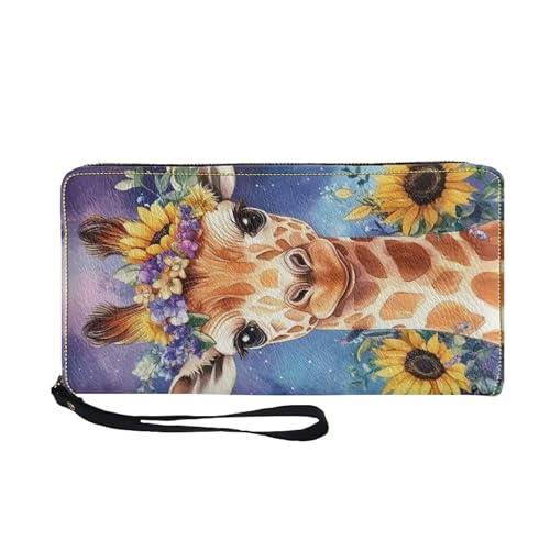Galaxy Giraffe Floral Long Wristlet Wallet for Women Zipper Phone Cards Holder Clutch Purse Organizer2