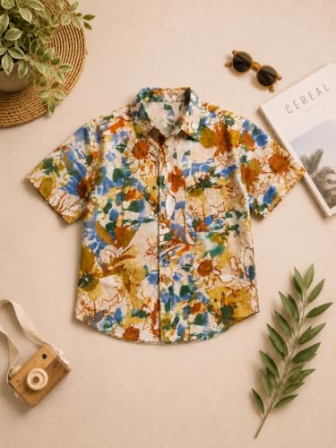 Image of superminis Boy's Cotton Regular Fit, Half Sleeves, Collared Neck, Printed Shirts for Casual Wear