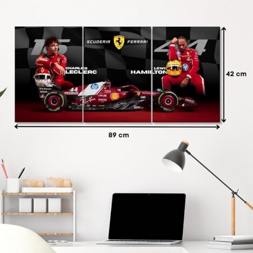 Image of Ferrari Charles Leclerc & Lewis Hamilton Poster Split Design F1 Poster | 3 A3 Sized Ferrari F1 Posters for Wall | Large Size (89 x 42 cm) Wall Decor | Ferrari Lewis Hamilton Posters for Bedroom | Formula 1 (B 002)