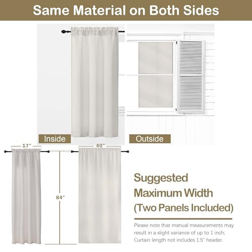 Image of Natural Room Darkening Curtains for Bedroom 84 Inches Long 2 Panels, Thermal Insulated Energy Saving Blackout Curtains for Living Room, Dual Rod Pocket Blackout Drapes, 2x40Wx84L Inches