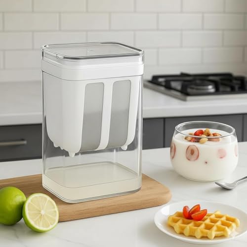 Seseno 1200ml 2 in 1 Greek Yogurt Maker & Hung Curd Strainer | Clear Container Whey Separator | Fine Mesh Filter for Homemade Labneh, Thick Curd & Soft Cheese | Non-Electric, Reusable (White)