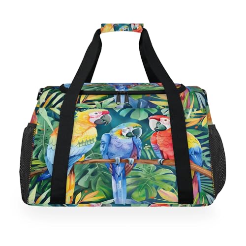 Parrot Tropical Palm Leaves Travel Bag for Men Women, Duffle Sport Gym Bag, Carry On Weekender Overnight Bags for for Airplane, Trip, Workout, Yoga, Dance