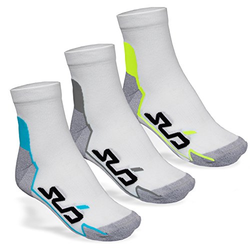 Sub Sports Unisex Running Ankle Socks 3 Pair Pack Moisture Wicking Seamfree Toe - Dual Range - White Multi Pack - S (UK 2.5-5)