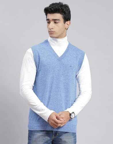 Image of Monte Carlo Off White Solid V Neck Sweater | Warm Woolen Pullover for Men | Soft Comfortable Knitted Winter Wear Sweater for Men's