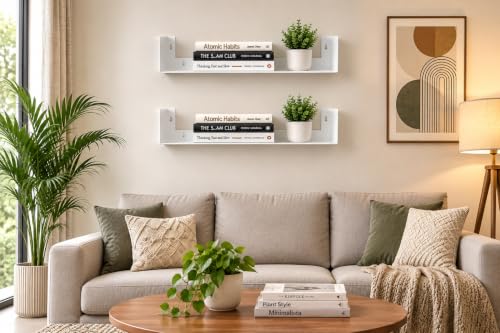 Image of myl White Metal Wall Mounted Floating Shelf, U-Shape Storage Rack
