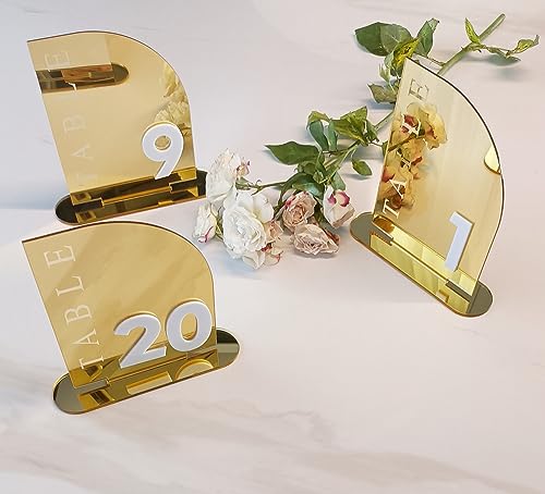 Gold Arch Acrylic Sign Mirrored Wedding Table Numbers Semi-Arched Mirrored Acrylic Table Numbers for Party Events Occasion Decoration (Number 1-10)