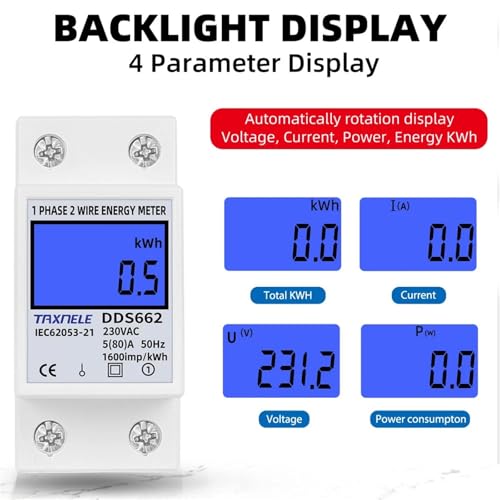 Wattmètre monophasé rail Din 230V compteur électricité LCD
