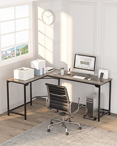 Teraves Modern L-Shaped Desk 66'' Corner Computer Desk Home Office Study Workstation Wood & Steel Pc Laptop Gaming Table (Large, Black Oak) #TOP1