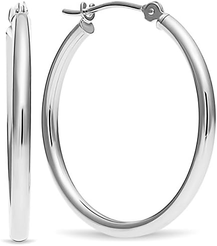 14k White Gold Hoop Earrings, 1" Diameter (white-gold)