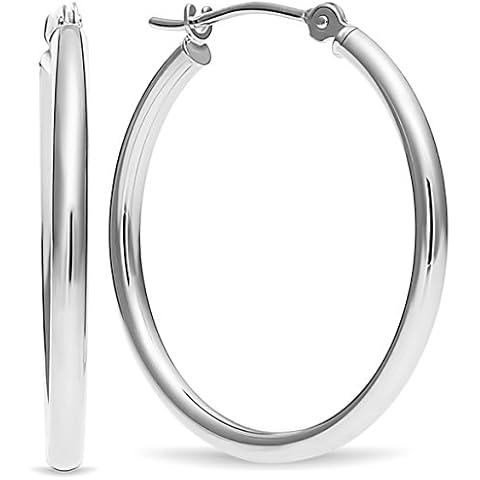 14k White Gold Hoop Earrings, 1" Diameter (white-gold) Cover