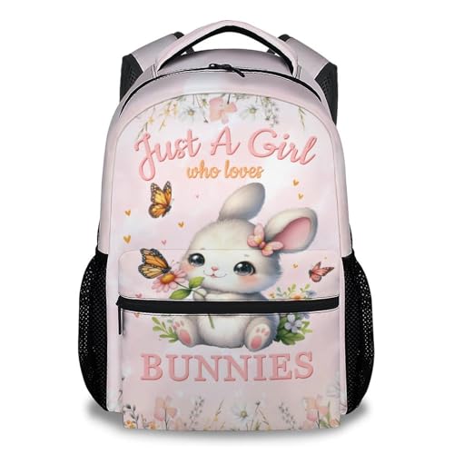 Cute School Backpack for Kids - 17 Inch Bunny Pattern Backpacks - Fashion Print Bookbag for Girls School