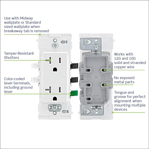 Image of Leviton Lever Edge 20 Amp Tamper-Resistant Duplex Wall Outlet, E5825-W, White