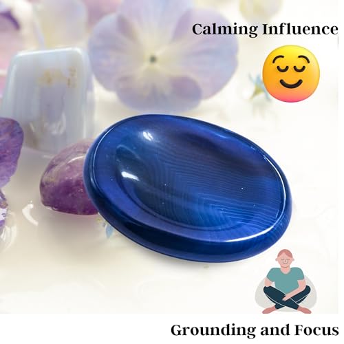 Image of Blue Onyx Crystal Thumb Worry Pebbles Stones for Anxiety Stress Relief