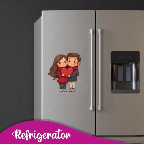 Image of Bhai Please Cute Couple with Heart Theme Wooden Fridge Magnet - Couple Gift