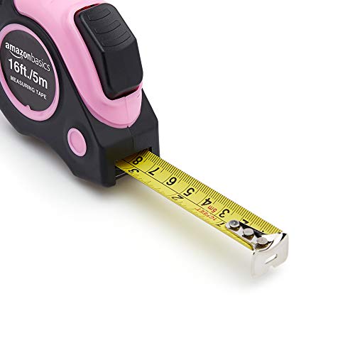 amazon basics retractable tape measure with push button easy to use 16 feet pink