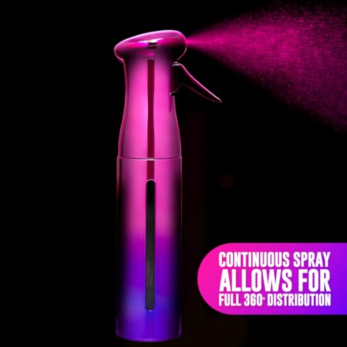 Colortrak Luminous Spray Bottle, 250ml/8.5oz Bottle with Full 360° Distribution, Easy-Use Pump, Quick View Window to Monitor Water Level, Eco-Friendly, Pink/Purple2