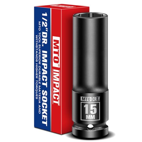 Image of MTO 1 /2 inch Drive 15mm Deep Impact Socket, 6-Point Metric Socket for Automotive Maintaince, CR-V Steel Meets ANSI Standards