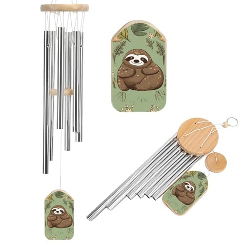 Outdoor Wind Chimes, Sloth on The Grass Printed Wind Chimes,Simple Wind Chimes,Curtain Wind Chimes for Home Decoration