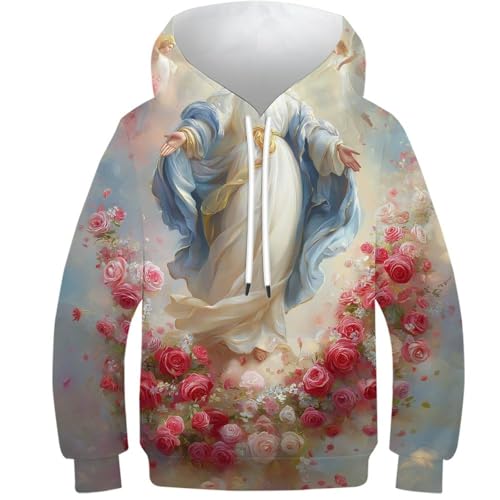 Sweat à capuche 3D résistant pour enfant de 9-11 ans avec motif de roses divines
