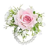 Kisbeibi Artificial Rose Wrist Corsage - Wrist Flower Corsage for Wedding, Bridesmaid, Prom Party (Pink)