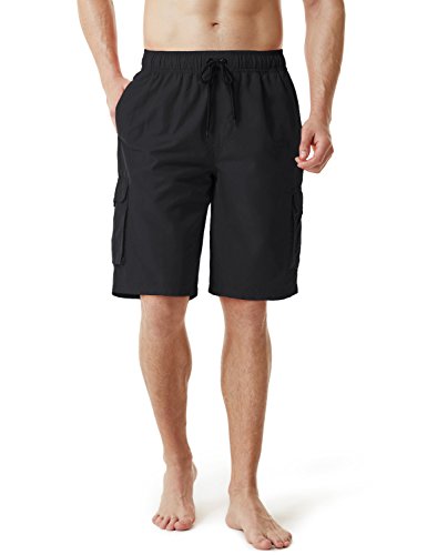Tsla Men's 11 Inches Swim Trunks, Quick Dry Beach Board Shorts, Bathing Suits With Inner Mesh Lining And Pockets, Two Side Pocket Black, Xx-Small #TOP2