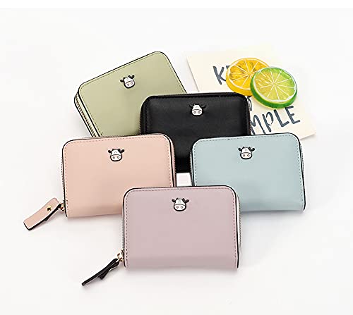 Image of Girls Cute Cow Credit Card Holder Zipper Wallet with 9 Card Slots & 2 Cash Pockets Coin Purse for Teen Women (PINK)