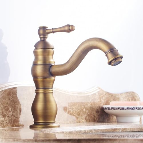 Évier de salle de bain avec robinet en laiton antique rétro LWX
