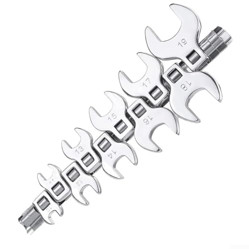 PFXNGMS 10 Piece Crowfoot Wrench Set 3/8 Inch Drive Metric 10mm-19mm Open End Spanner Versatile Automotive and Mechanical Repair Tool Silver for Hard to Reach Fasteners
