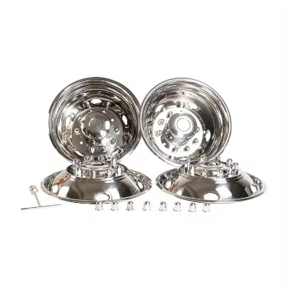 17in Polished Stainless Steel Wheel Simulator 8 Lug 4 Vent Hole Dually Simulator Liner Hubcaps for 2005~2025 Ford F-350 Super Duty 2WD/4WD