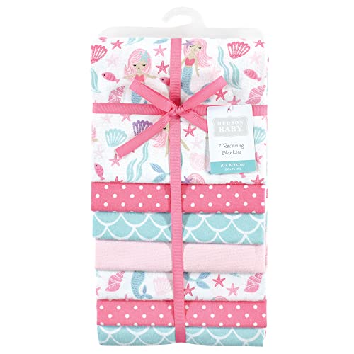 Image of Little Treasure Hudson Baby Cotton Poly Flannel Receiving Blankets Multipack, Pink Mermaid, 30x30 inches