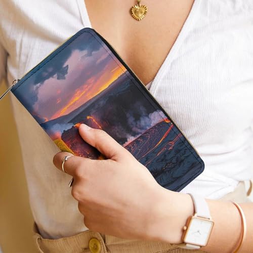 Kilauea Volcano Print Long Wallet for Women Men PU Leather Card Holder Organizer with Zipper Coin Pocket & Cash Slots 6
