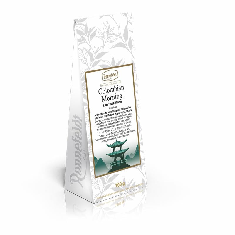Ronnefeldt - Colombian Morning - Aromatisierte Mischung aus Grünem Tee und Mate mit Melone-Papayageschmack - 100g, Menge:6 Stück