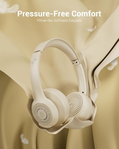 Image of JIAMQISHI Bluetooth V5.2 Office Headset in Apricot, Wireless Headphones with Noise Reduction Microphone, USB Receiver and Mic Mute for Video Conference & Cellphones