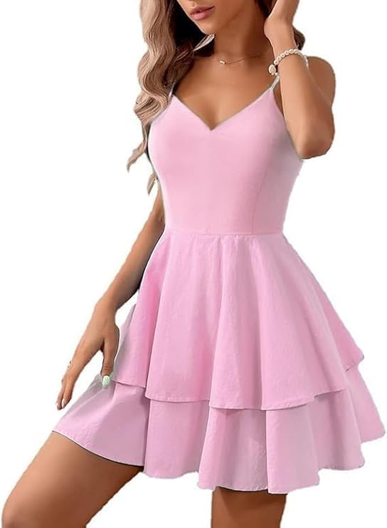 Image of Vimagcal Women's Sexy Backless Halter Dress with Adjustable Bow - Summer V-Neck Mini Dress for Parties