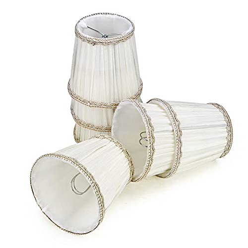 Fuloon Small Lamp Shades Clip-on Bulb, Chiffon White 3.5x4.3x4.9 in (6 Pack)