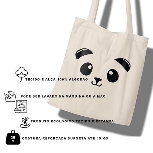 Ecobag Panda Bolsa de Praia Grande Sacola de Tecido Dobrável Ecológica Feminina 30x40 REC Store