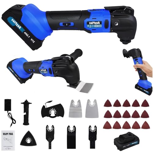 Oscillating Multi Tool with Battery and Charger,300W 20000 RPM Cordless Multi Tool, 6 Variable Speeds, 4°Oscillation Angle, 21V Electric Oscillating SawTool Kit for Cutting, Sawing, Polishing,Grinding