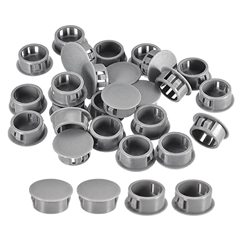 Image of uxcell 7 /8 inch Plastic Hole Plugs, 26Pcs Flush Type Panel Round Snap in Fastener Knockout Locking Plugs for Furniture Insert End Caps Panels, Gray