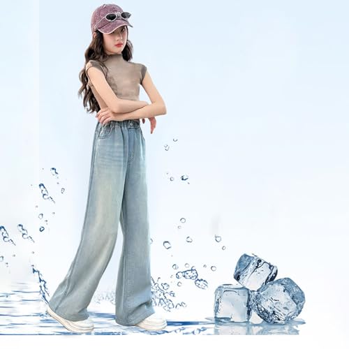 Kids Baggy Denim Pants Girls Elastic High Waist Straight Jeans Loose High Waist Wide Leg Streetwear with Pockets4