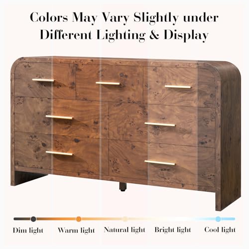 Image of Curved Drawer Dresser for Bedroom with 7 Drawers, 54'' Wide Chest of Drawer