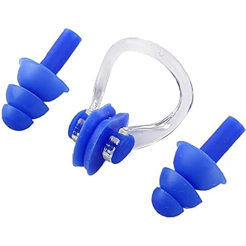SOKAN Swimming Earplugs and Nose Clips, Underwater Ear and Nose Protector Portable Waterproof Silicone Earplugs for Swimming Pools Water Parks (Blue) Cover