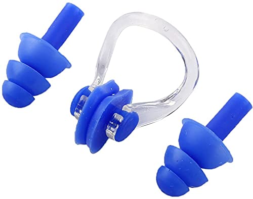 AMERTEER Silicone Ear Plugs and Nose Clip Combo Set for Swimming - Loop Earplugs for Adults or Kids - Includes Nose Clips for Enhanced Swim Experience – Good for Amateur & Experienced Swimmers