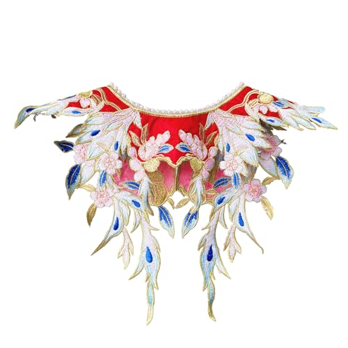 Chinese Red Peacock Pearl Lace Cloud Collar Shawl Wrap Shoulder Scraf for Mamian Skirt Hanfu Handmade Shoulder Accessory (Red Peacock Pearl)