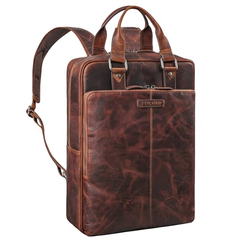 STILORD Ingo Étroit Sac Ordinateur Portable Cuir 15,6 Pouces Élégant Sac à Dos Femme Vintage Sac Travail Homme Cuir Véritable Couleur:Ambra - Cognac