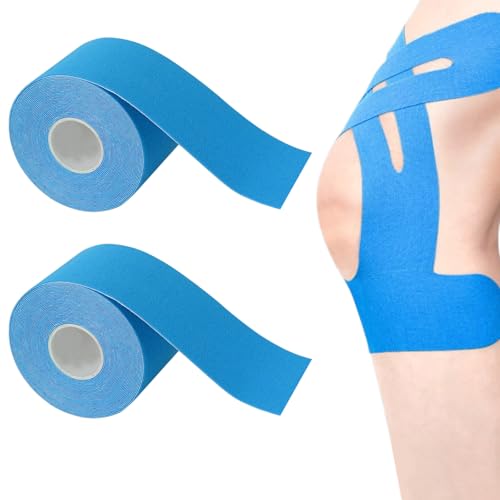 3 Rollos Kinesiotape,2,5 CM × 5 M Cinta Kinesiologica,Elástico Cintas Kinesiologicas,Impermeable Y Hipoalergénico,Adecuado Para Músculos Y Articulaciones,Analgésico,Azul